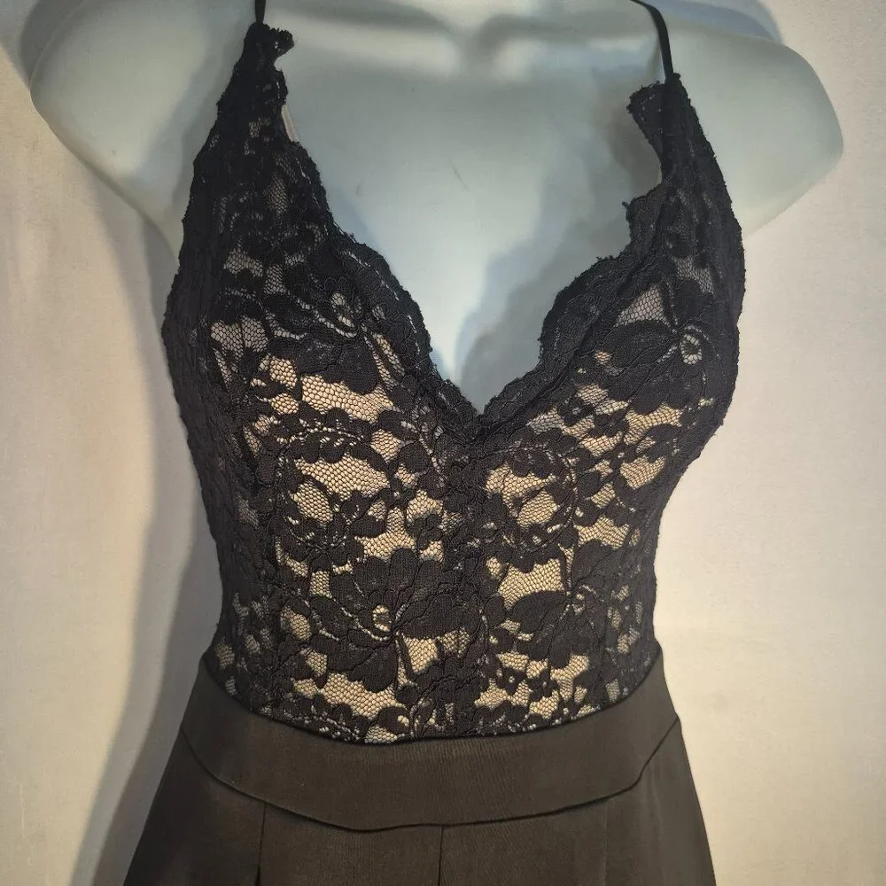 EXPRESS sleeveless Pantsuit, Black with lace and dress pant bottom, size XS tall - Picture 3 of 16